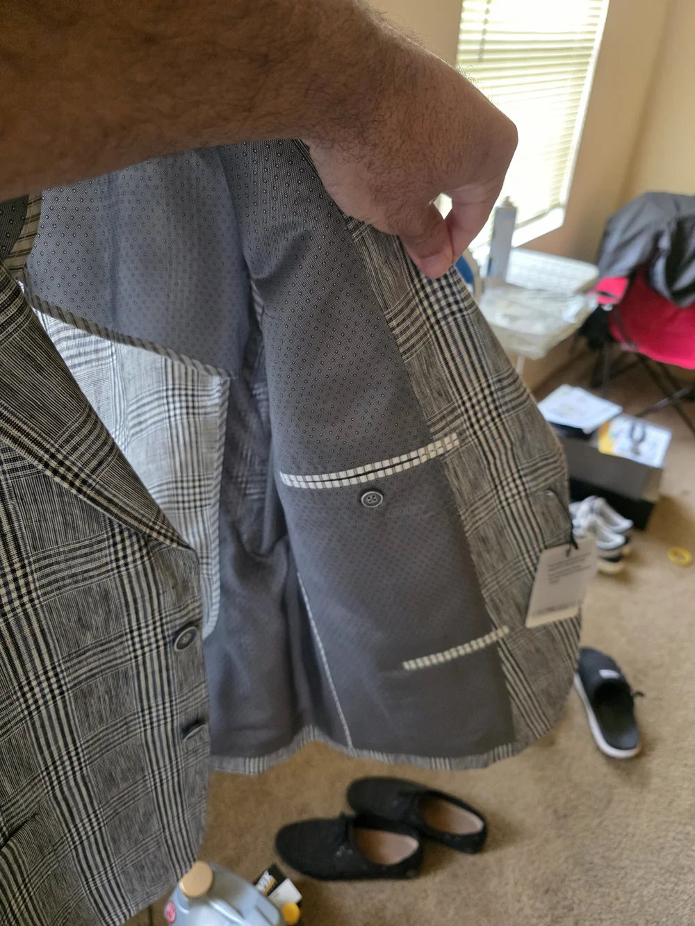 Men's Gray Plaid Two-Button Blazer